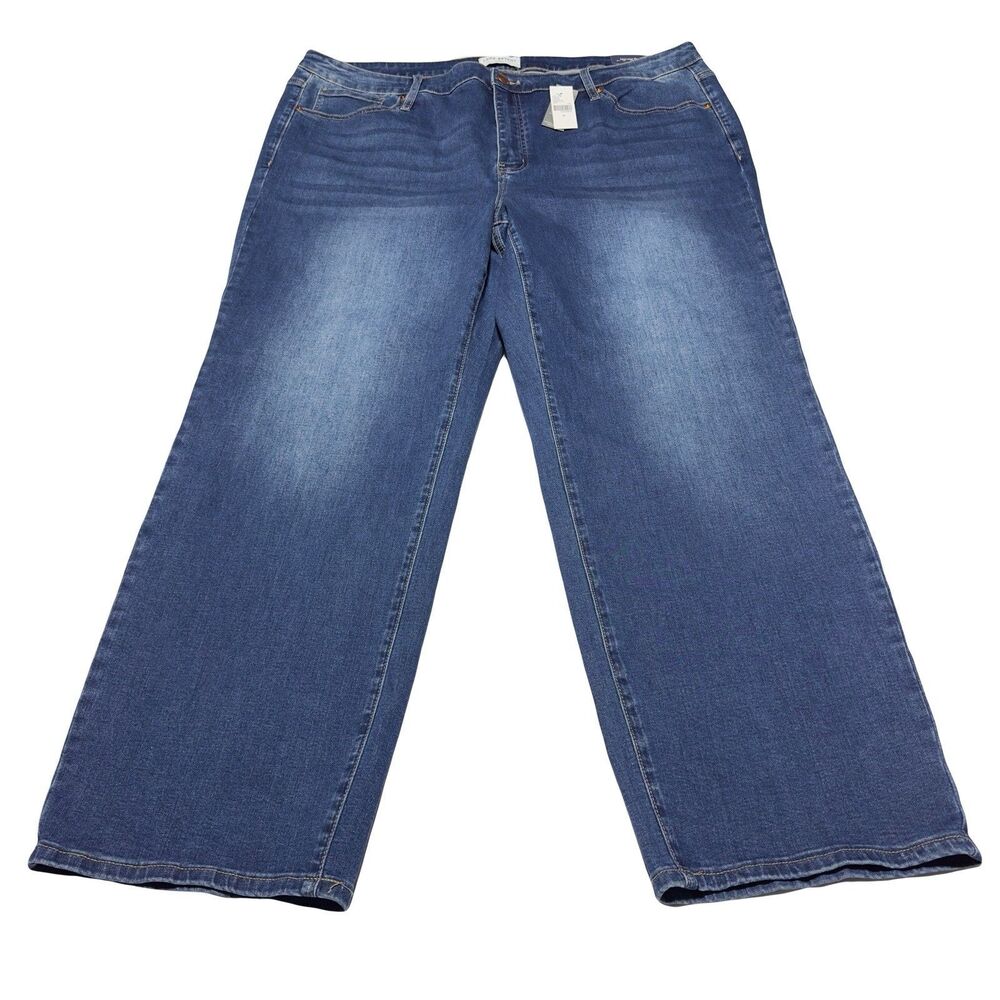 Lane Bryant Genius Straight Jeans Size 26 Mid Rise Blue Denim Stretch NWT